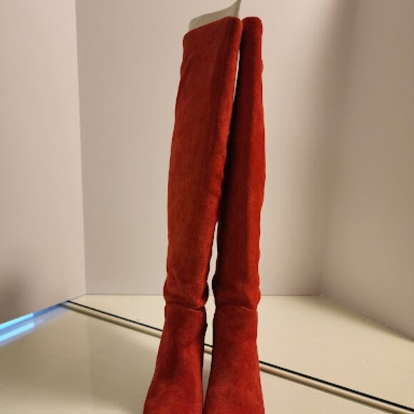 Banana Republic Knee-High Red Suede Heeled Boots - Picture 4 of 9